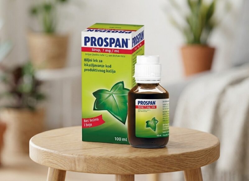 prikaz prospan sirupa za kašalj na stolici drvenoj, pozadina dnevni boravak